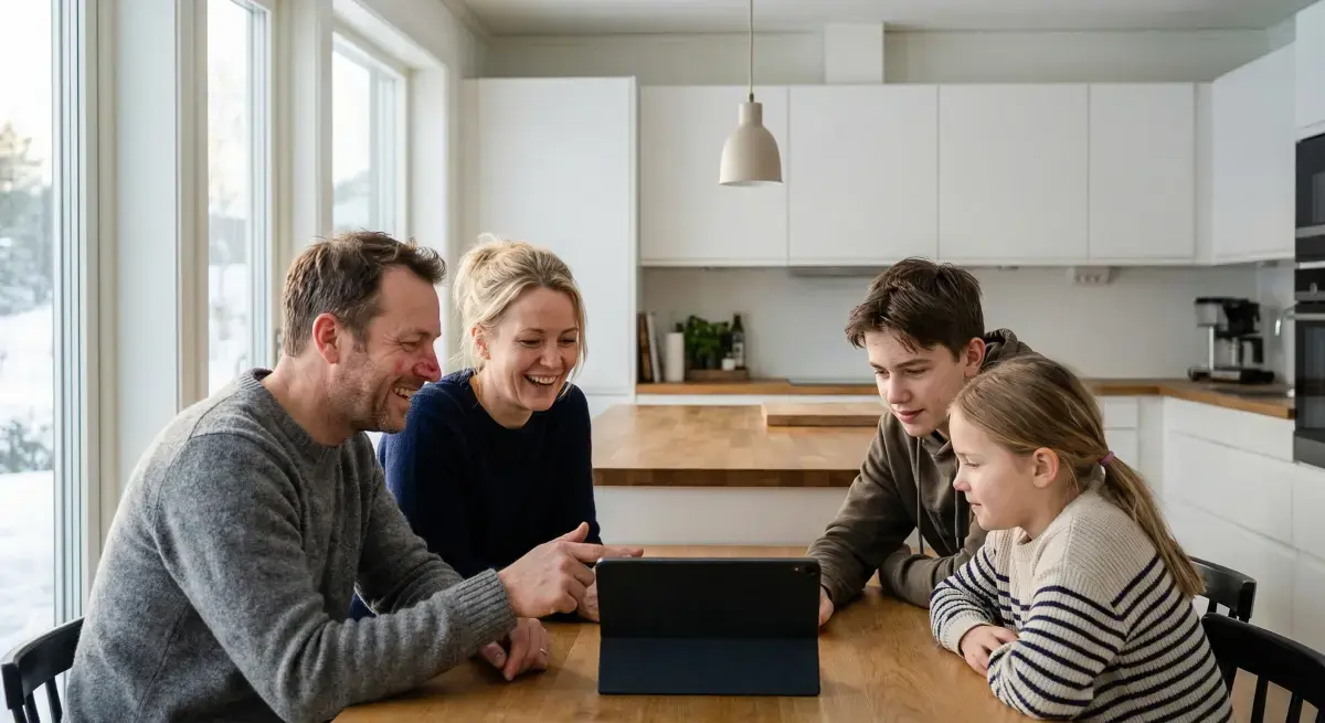 Familie som hjelper hverandre med digital sikkerhet