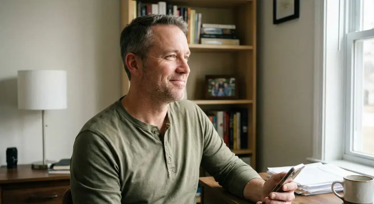 Mann som er lettet etter svindelsjekk